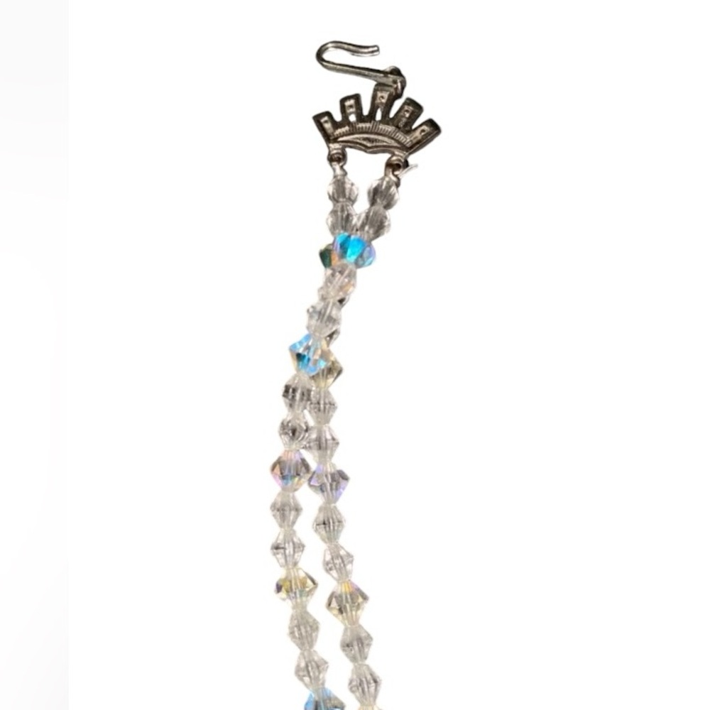 Vintage 1950s-60s Double Strand Aurora Borealis Crystal Necklace Rhinestone Glam - Picture 4 of 4